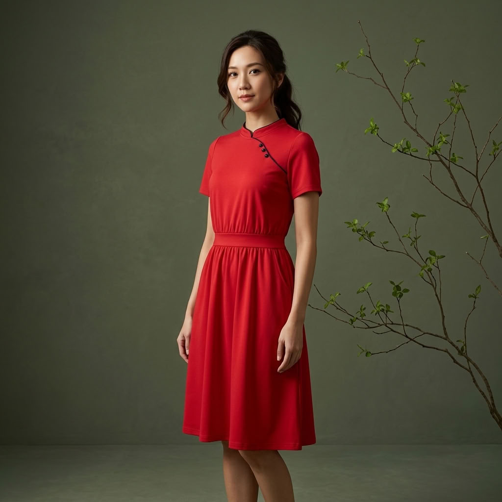 Pingxi Sleeved Cheongsam Dress Pingxi Sleeved Cheongsam Dress