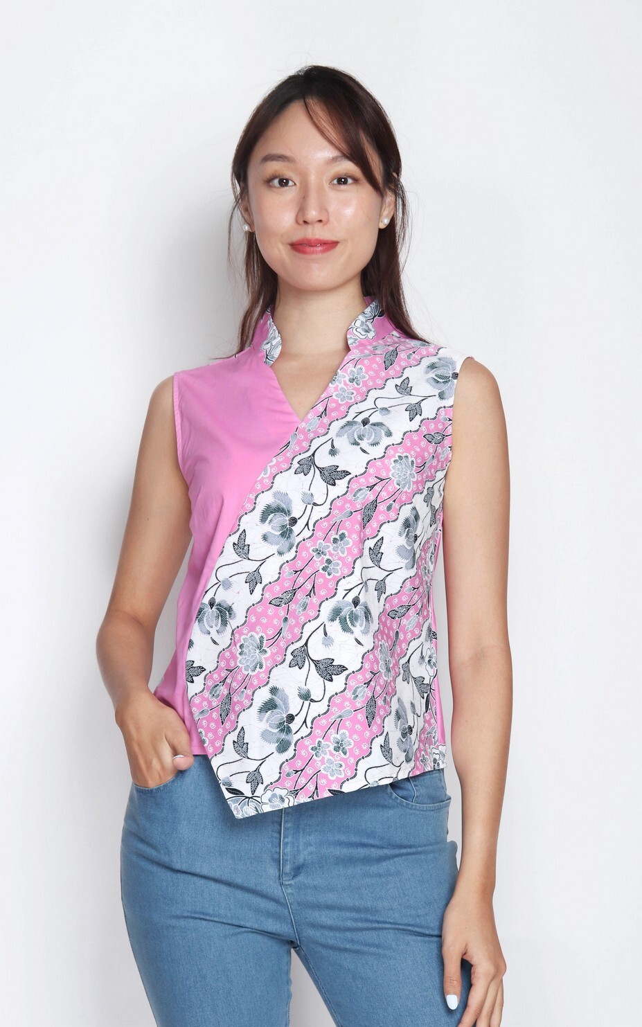 Contrast Batik Overlap Top