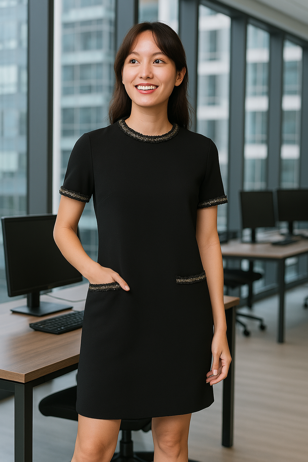 Black Contrast Trim Shift Dress