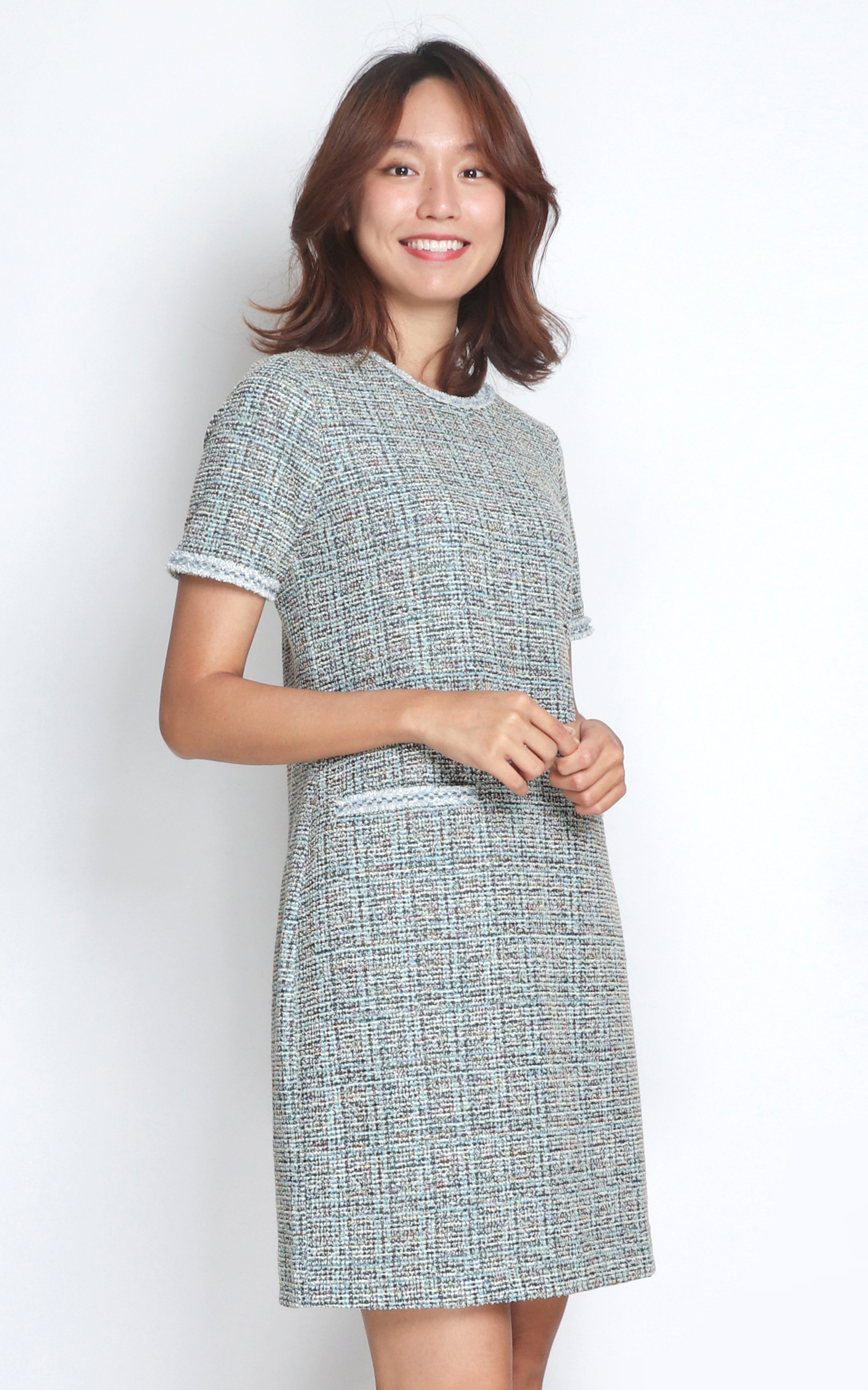 Tweed Shift Dress in Blue