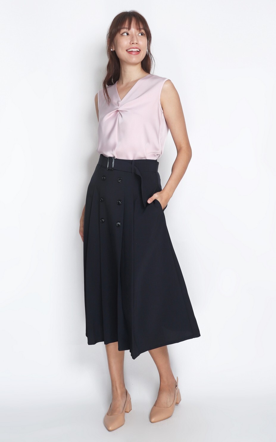 Buttons Box Pleated Skirt